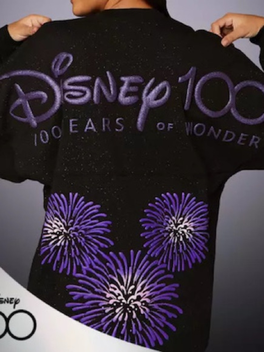 DISNEY100 Platinum Collection Spirit Jersey Black Crewneck Sweater Purple Small